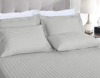 Threadmill 500 Thread Count Queen Size Damask Stripe, 4 Pc Luxury Cotton Bedding Set, Breathable Light Grey Sheets With 16'' Ela