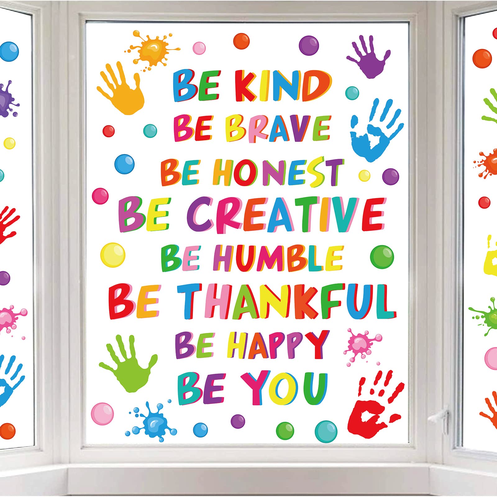 Whaline 9 Sheets Back to The School Inspirational Quotes Window Clings Stickers Colorful Handprint Positive Sayings for Home Bed