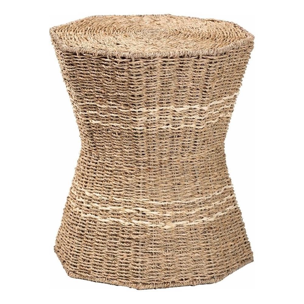 bali & pari Idoya Octagon Seagrass & Metal End Table in Natural Brown