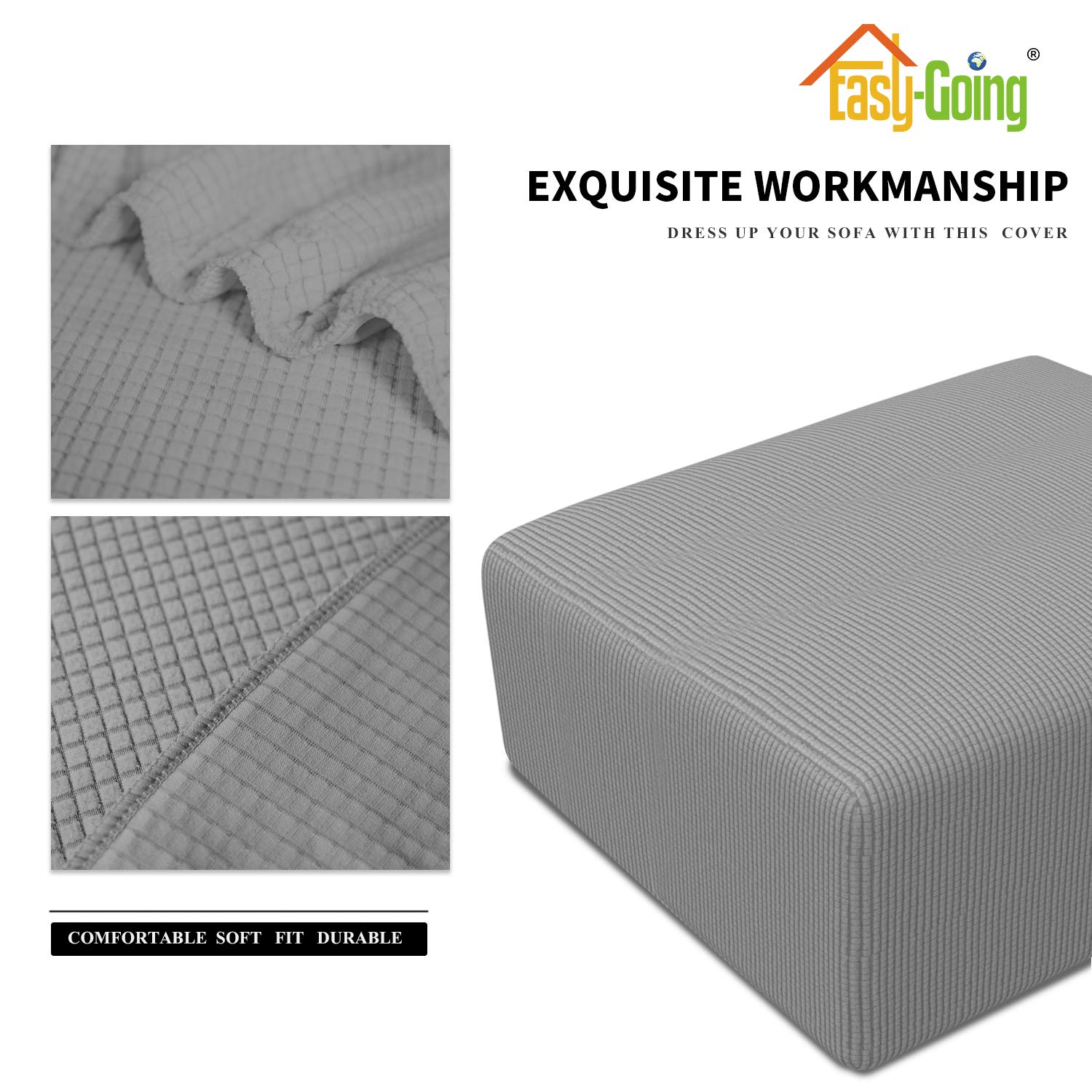 Easy-Going Stretch Square Ottoman Cover Folding Storage Stool Furniture Protector Soft Rectangle Slipcover With Elastic Bottom (30X30X15Inch, Light Gray)