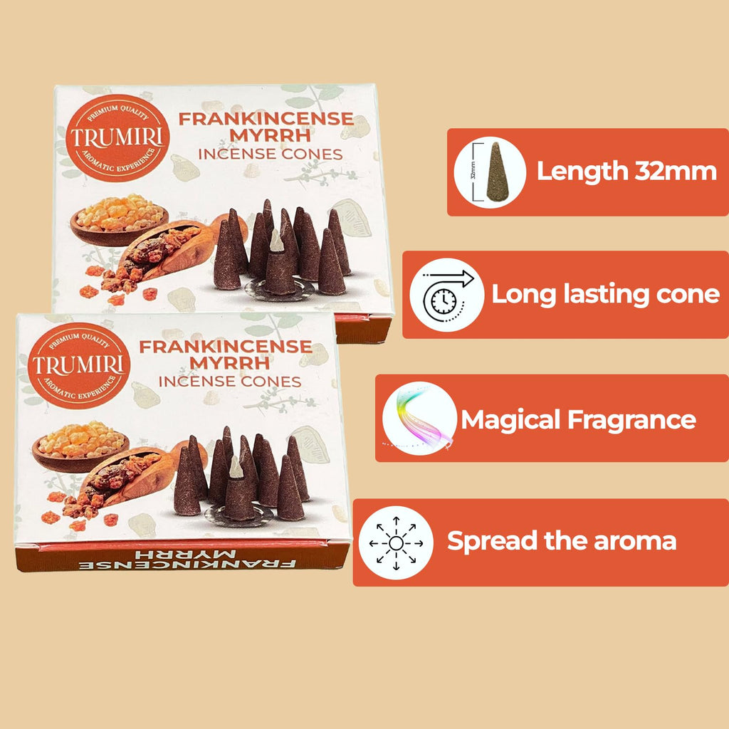 Frankincense Myrrh - Scented Incense Cones - Total 20 Cone Incense - Dual Pack Of 10 Insence Cones - Incense Cones Scented - Con
