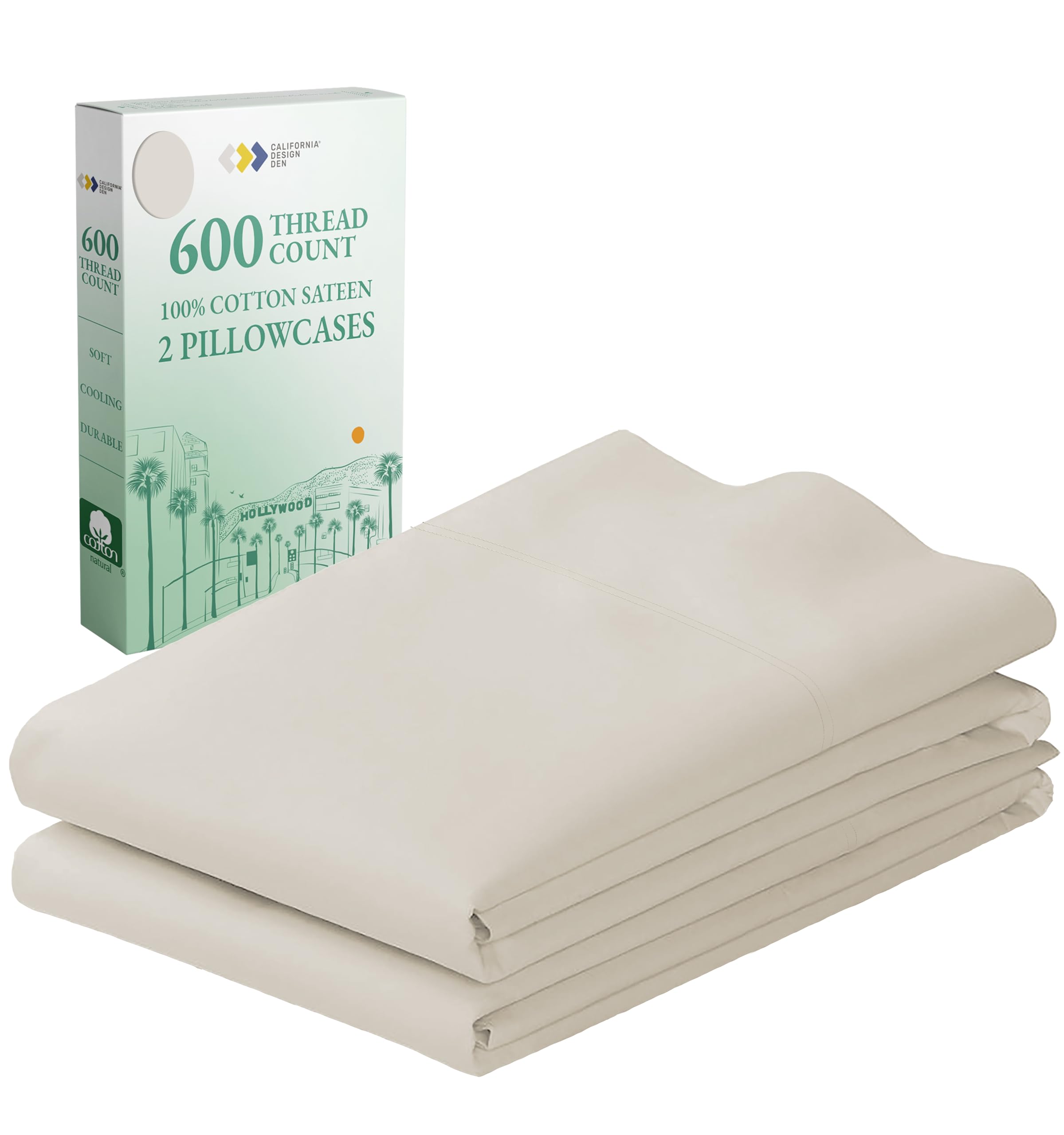 California Design Den Luxuriously Soft Hotel Quality 600 Thread Count, 100% Cotton Set Of 2 Cases, Crisp & Cool Pillowcases Quee