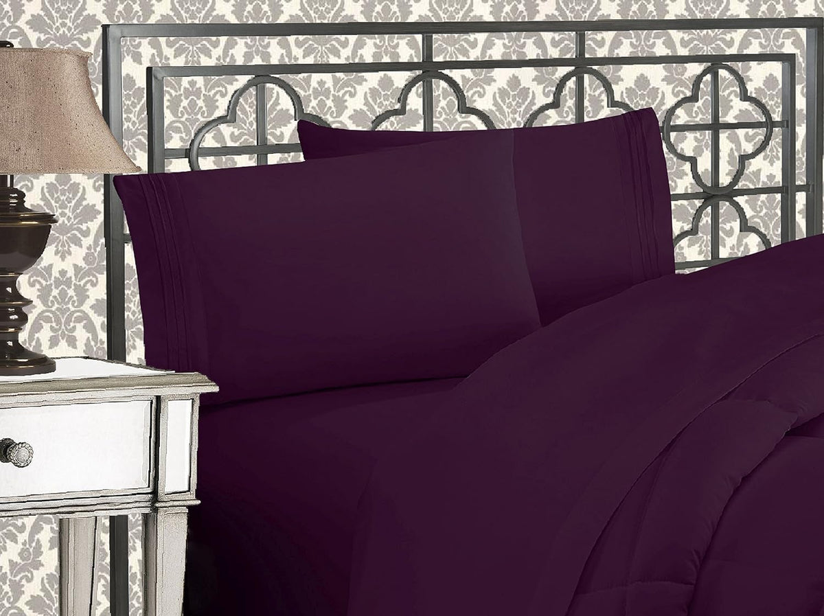 Elegant Comfort Luxurious 1500 Premium Hotel Quality Microfiber Three Line Embroidered Softest 5-Piece Bed Sheet Set, Wrinkle An