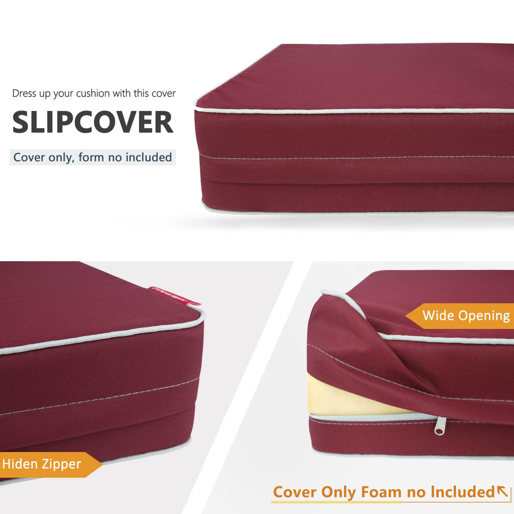 Porch Shield Patio Chair Seat Cushion Covers Set 4 Waterproof Fade Resistant Outdoor Cushion Slipcovers 22 X 20 X 4 Inch, Burgun