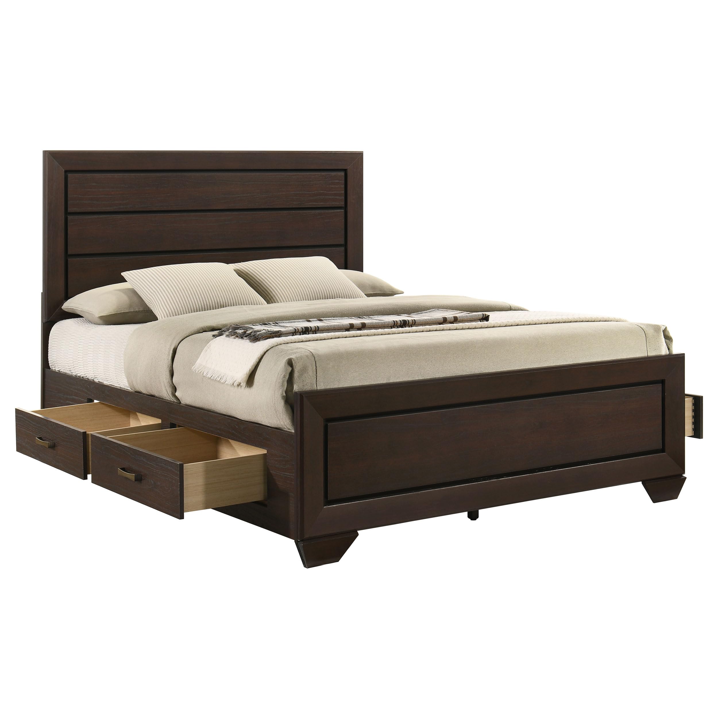 Coaster Home Furnishings Kauffman Transitional Wood Queen Size Storage Panel Bed Frame Platform Bed 54-inch Headboard Dark Cocoa 204390Q