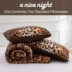 A Nice Night Leopard Printed,Coffee Brown Satin Silky Soft Quilt Sexy Luxury Super Soft Microfiber Comforter Quilt Bedding Comfo