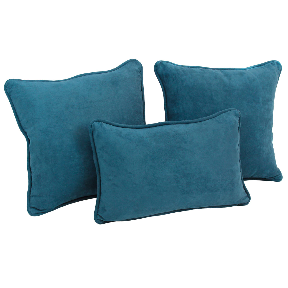 Blazing Needles Corded Microsuede Throw Pillow Set, Teal 3 Count