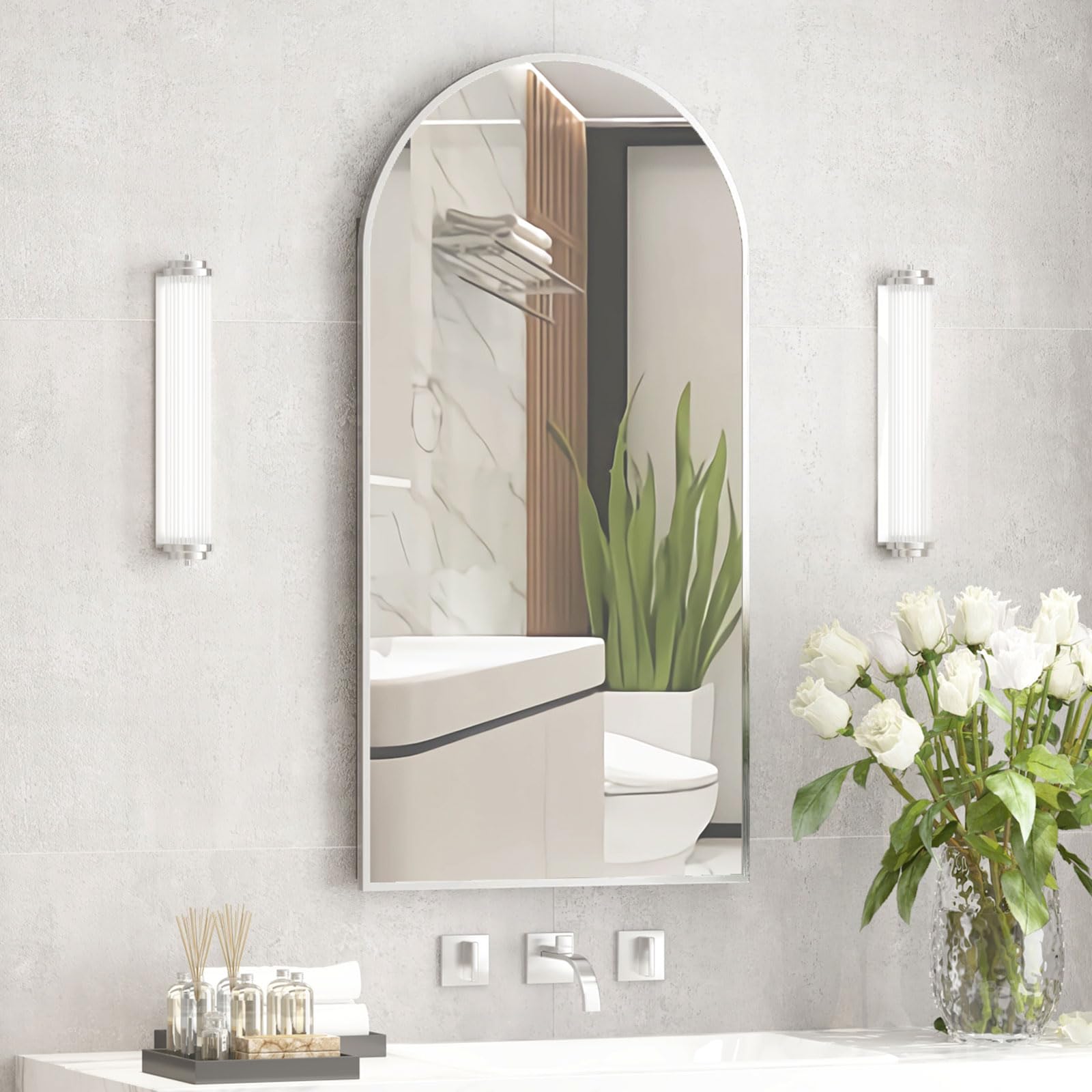 Mepplzian Arched Medicine Cabinet with Mirror,Recessed Medicine Cabinet Mirrors for Bathroom Mirror with Storage,Arched Metal Ed