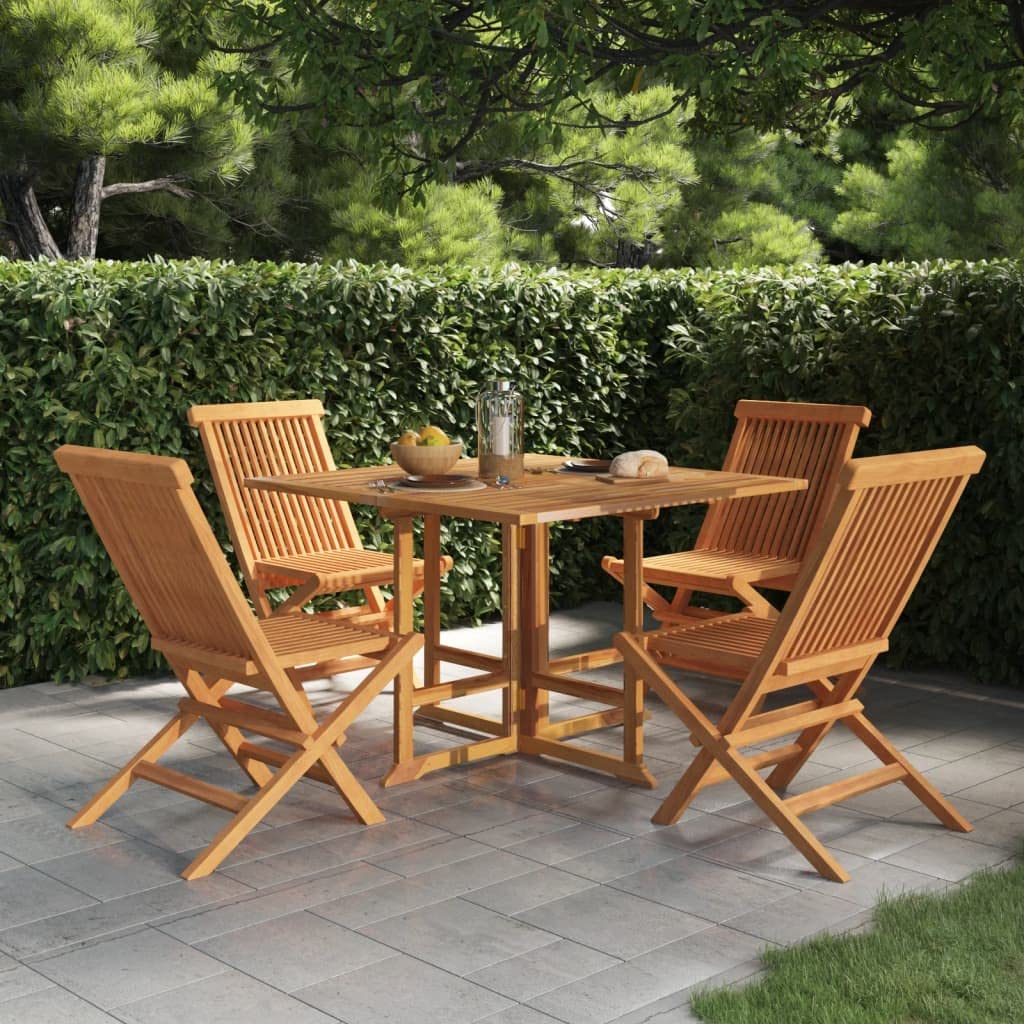 vidaXL Patio Dining Set 5 Piece, Folding Table and Chairs, Conversational Set, Outdoor Furniture Set for Garden Backyard, Farmhouse, Solid Teak Wood Brown