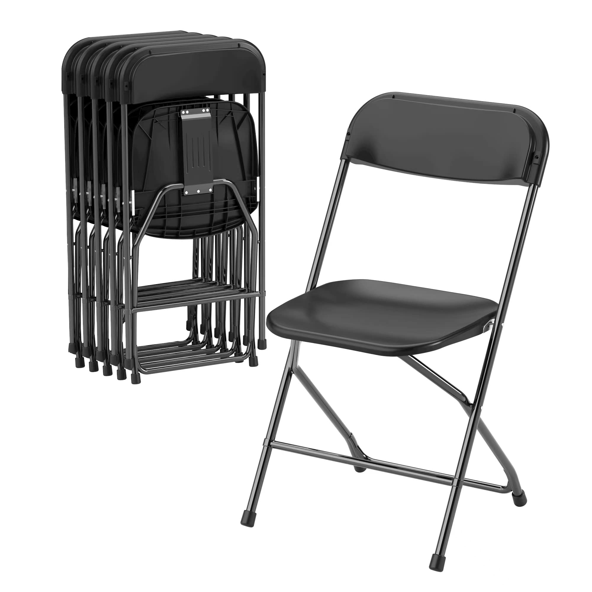 Allpop 6 Pack Plastic Folding Chair, 300lb Capacity, Portable Commercial Chair with Steel Frame for Home Office Wedding Party In