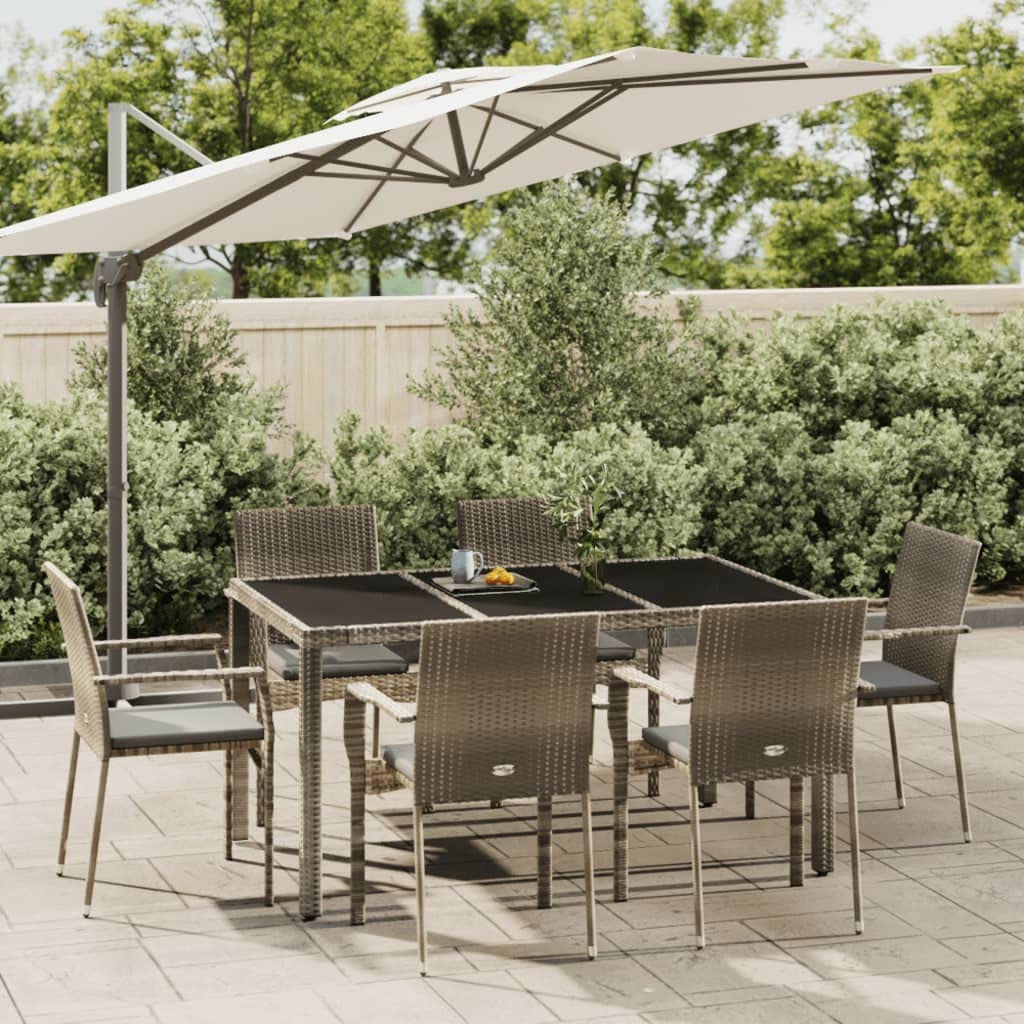 vidaXL PE Rattan 5 Piece Patio Dining Set with Cushions - Weather-Resistant & Easy-to-Clean Outdoor Furniture - Gray/Dark Gray - Modular Configurable Design - Tempered Glass Tabletop