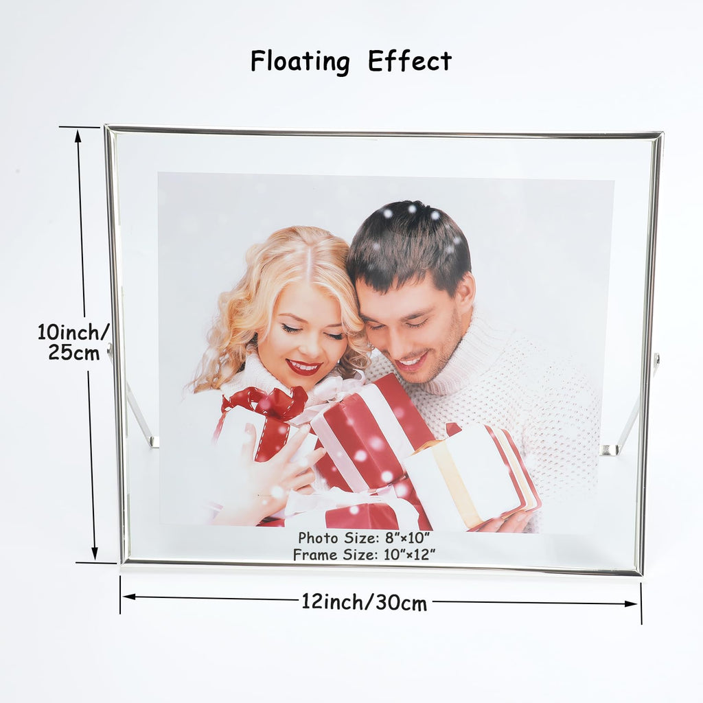 Ahago Silver Floating Frame (10''X12'',Horizontal), For Picture Sizes 8.5X11, 8X10, 7X9, Tabletop Shelf Photo Frame, Modern Mini