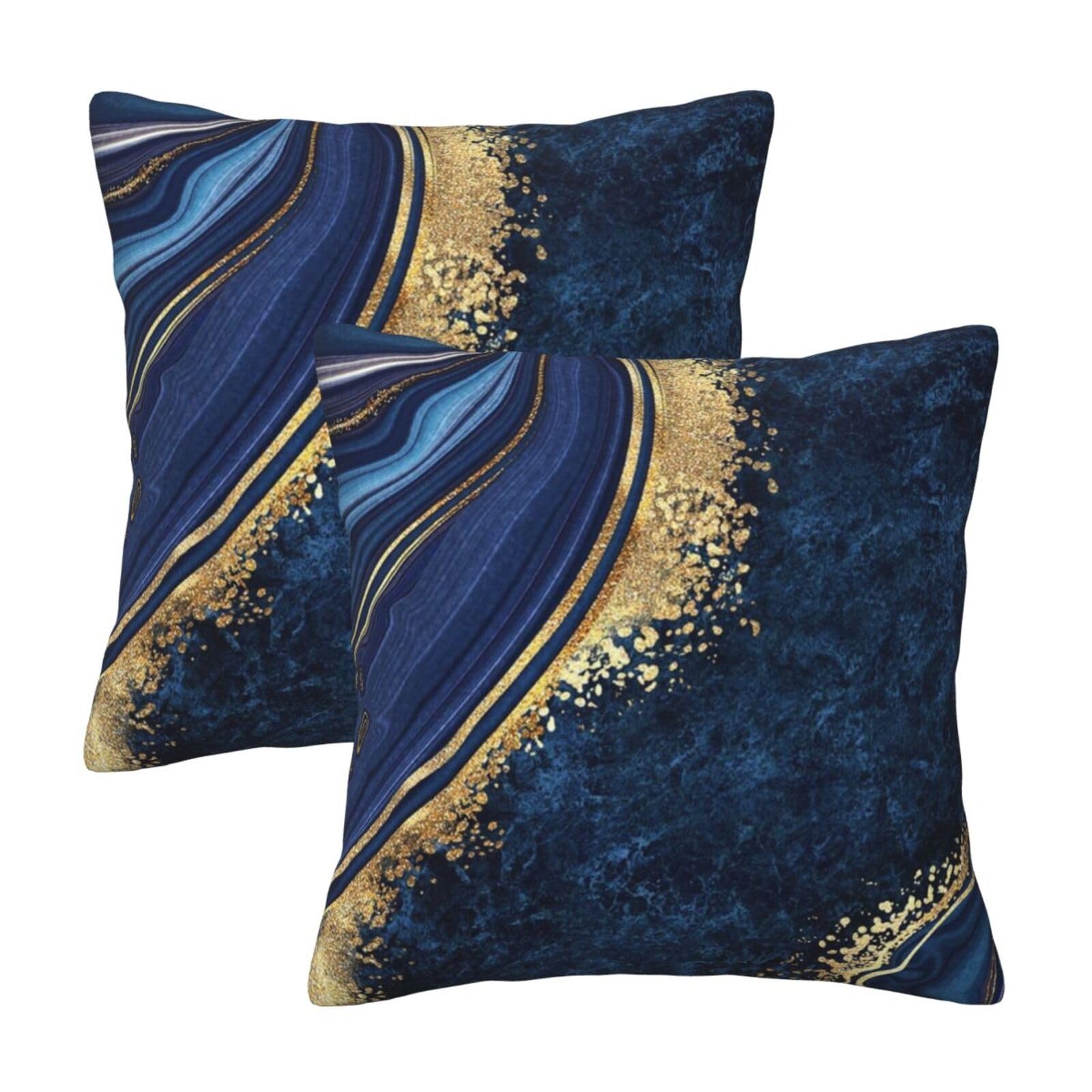 Navy Blue And Gold Marble Throw Pillow Cover 18X18 In Cushion Modern Farmhouse Pillow Covers Soft Pillow Cases Decor For Couch S