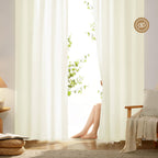 HOMEIDEAS Non-See-Through Cream Yellow Privacy Sheer Curtains 52 X 54 Inches Long 2 Panels Set, Fish Bone Pattern Semi Sheer Cur