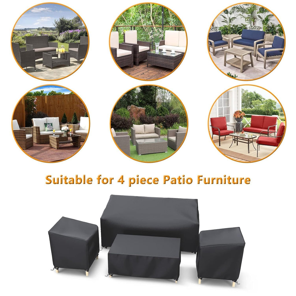 Startwo Heavy Duty 600D Patio Furniture Covers 4-Piece Set For Loveseat 58In, Chairs 33In, Coffee Table 46In, Outdoor Waterproof, Black