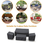 Startwo Heavy Duty 600D Patio Furniture Covers 4-Piece Set For Loveseat 58In, Chairs 33In, Coffee Table 46In, Outdoor Waterproof, Black