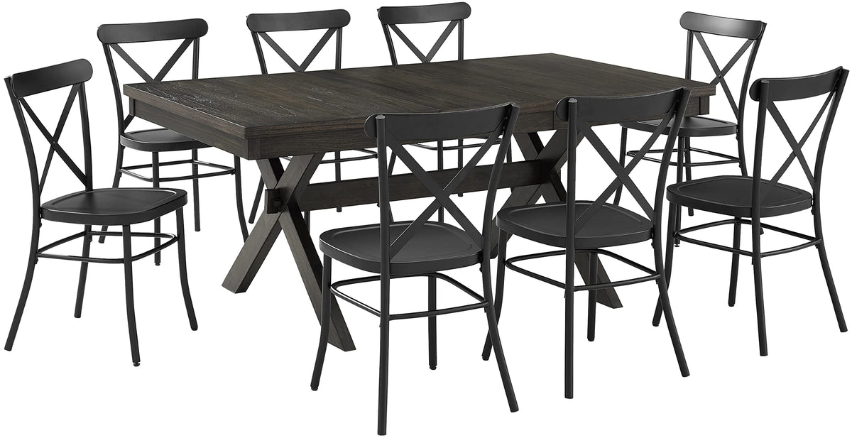 Crosley Furniture Hayden 9-Piece Modern Farmhouse Dining Table Set for 8 with Camille Metal Chairs, Slate