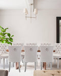 Vicbarley Velvet Dining Chair Set Of 8 Upholstered Tufted Dining Room Chair With Nailhead Trim And Stainless Steel Silver Plated
