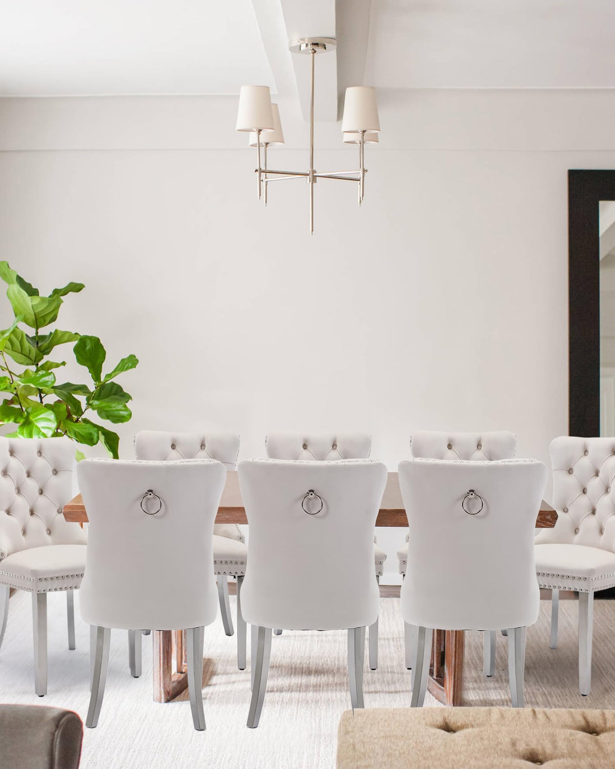 Vicbarley Velvet Dining Chair Set Of 8 Upholstered Tufted Dining Room Chair With Nailhead Trim And Stainless Steel Silver Plated