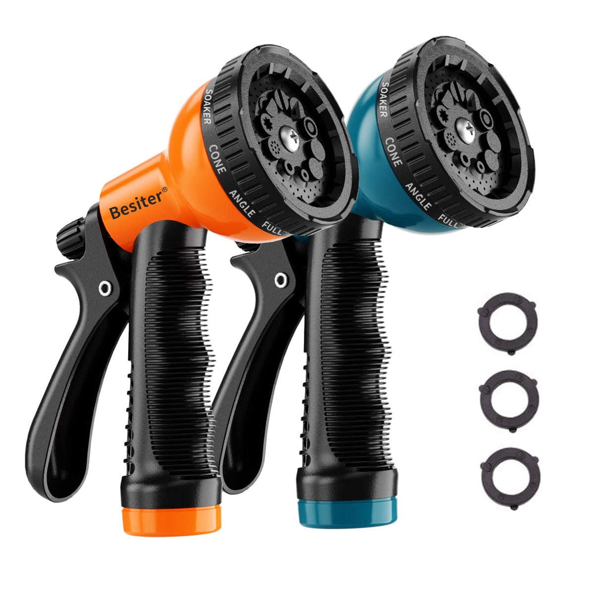 Besiter Garden Hose Nozzle Sprayer: 2 Pack 10 Watering Patterns Water Hose Spray Nozzles For Garden Hose Heavy Duty Hose Head Ho