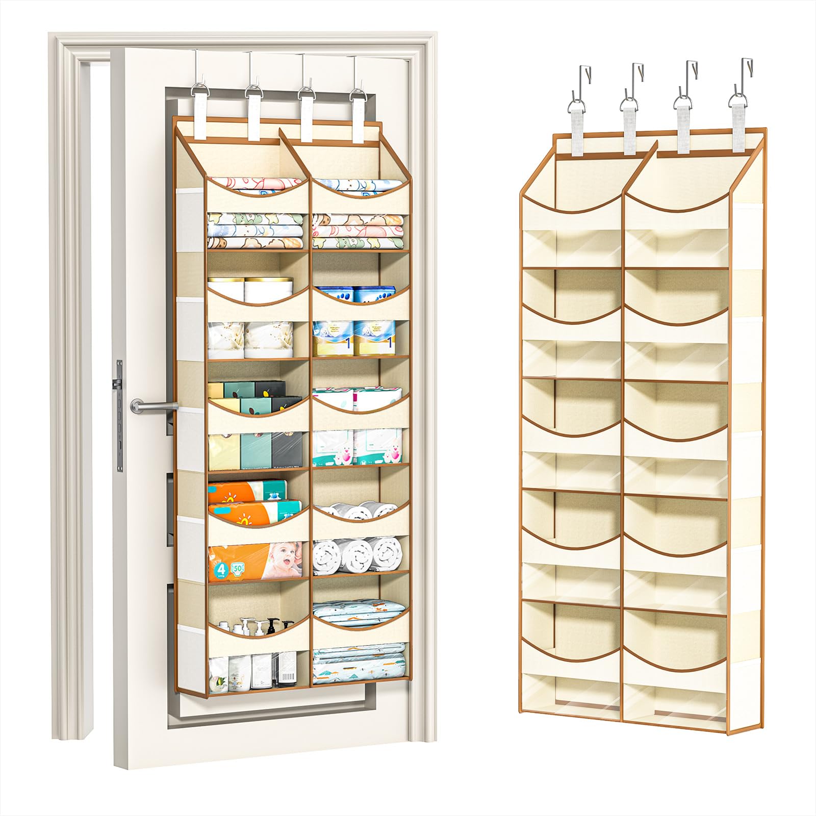 Aokeyee 5 Tiers Over the Door Storage Organizer, Behind Door Storage for Baby Nursery, 80lb Capacity Door Hanging Organizer with