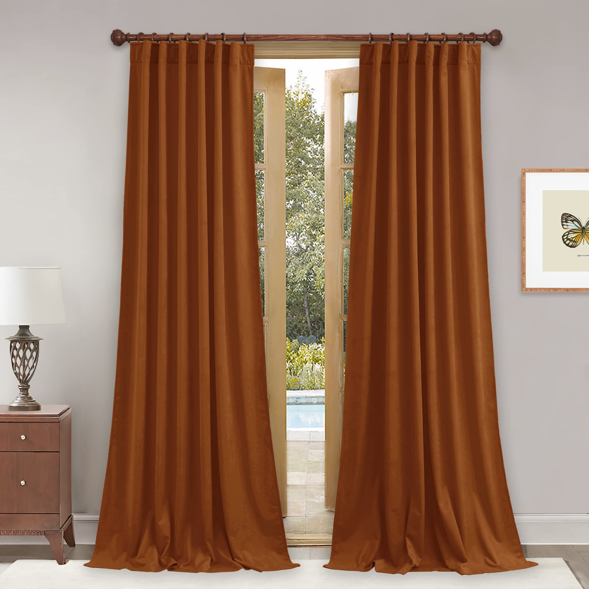 Stangh Burnt Orange Velvet Curtains Light Blocking Bedroom Panels 102 Inches Long, Thermal Insulated Window Treatment Soundproof