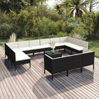 vidaXL Patio Lounge Set 14 Piece with Cushions Outdoor Garden Terrace Yard Sofa Seating Seat Lounging Set Furniture Poly Rattan Black
