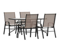 Flash Furniture Brazos 5 Piece Outdoor Patio Dining Set - 4 Brown Flex Comfort Stack Chairs - 55" Tempered Glass Patio Table with Umbrella Hole