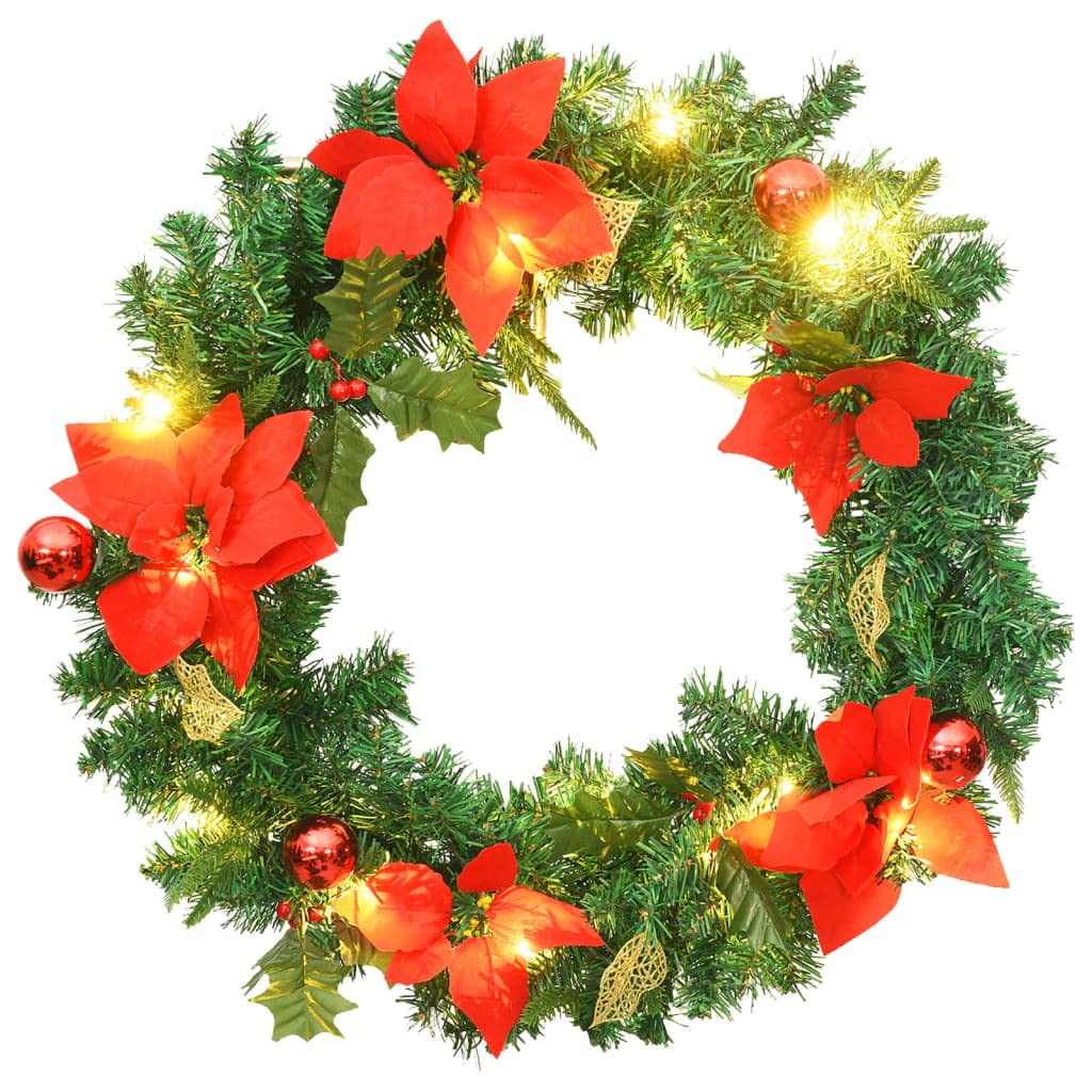 vidaXL Christmas Wreath with LED Lights - Indoor/Outdoor Holiday Decoration - 23.6&quot; Diameter - Green and Red PVC Material - USB Powered, Round Christmas Garland