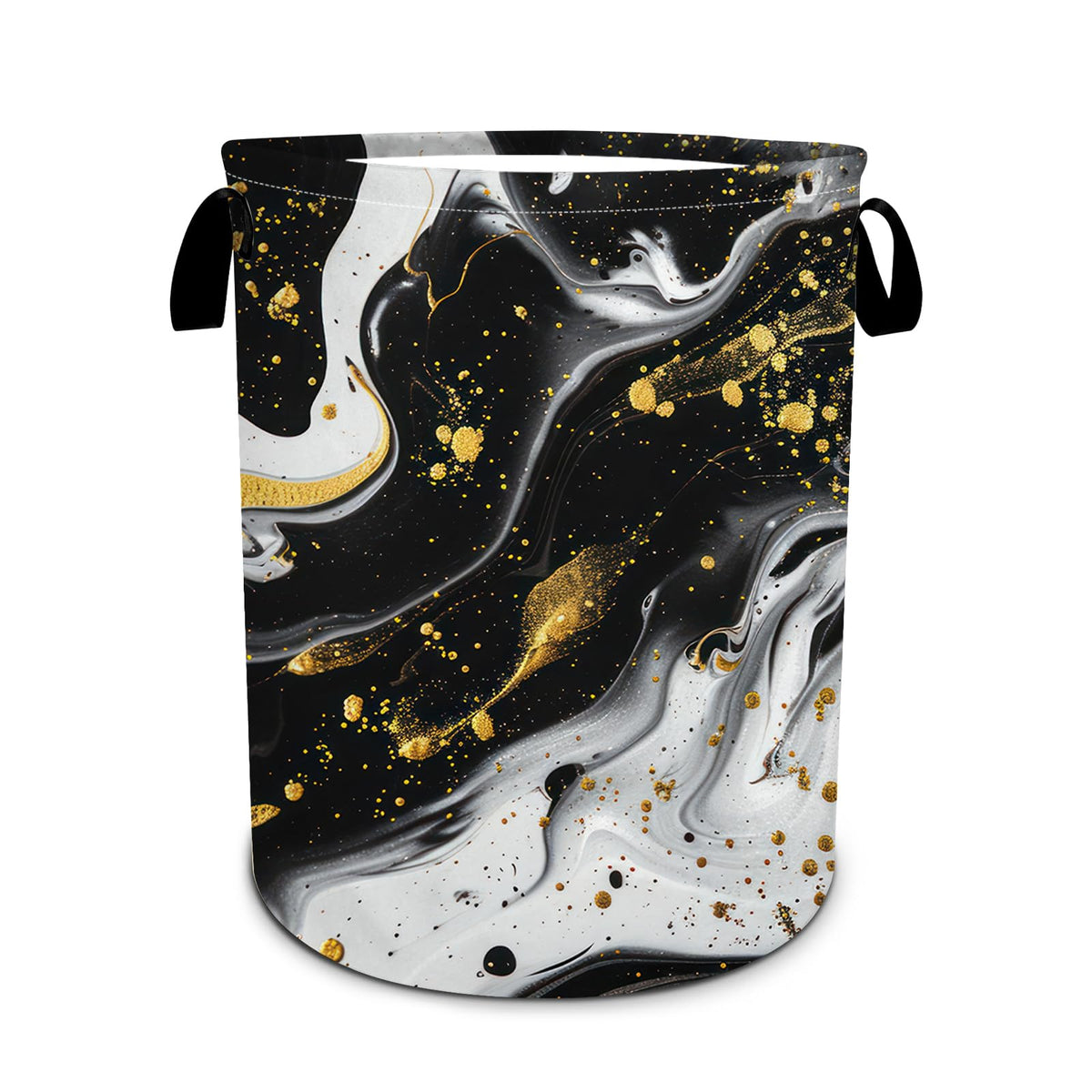 Black Gold Marble Laundry Basket Foldable Laundry Hamper Tote Bag Storage Bucket Toy Organizer For Bathroom/Laundry/Bedroom(19.6