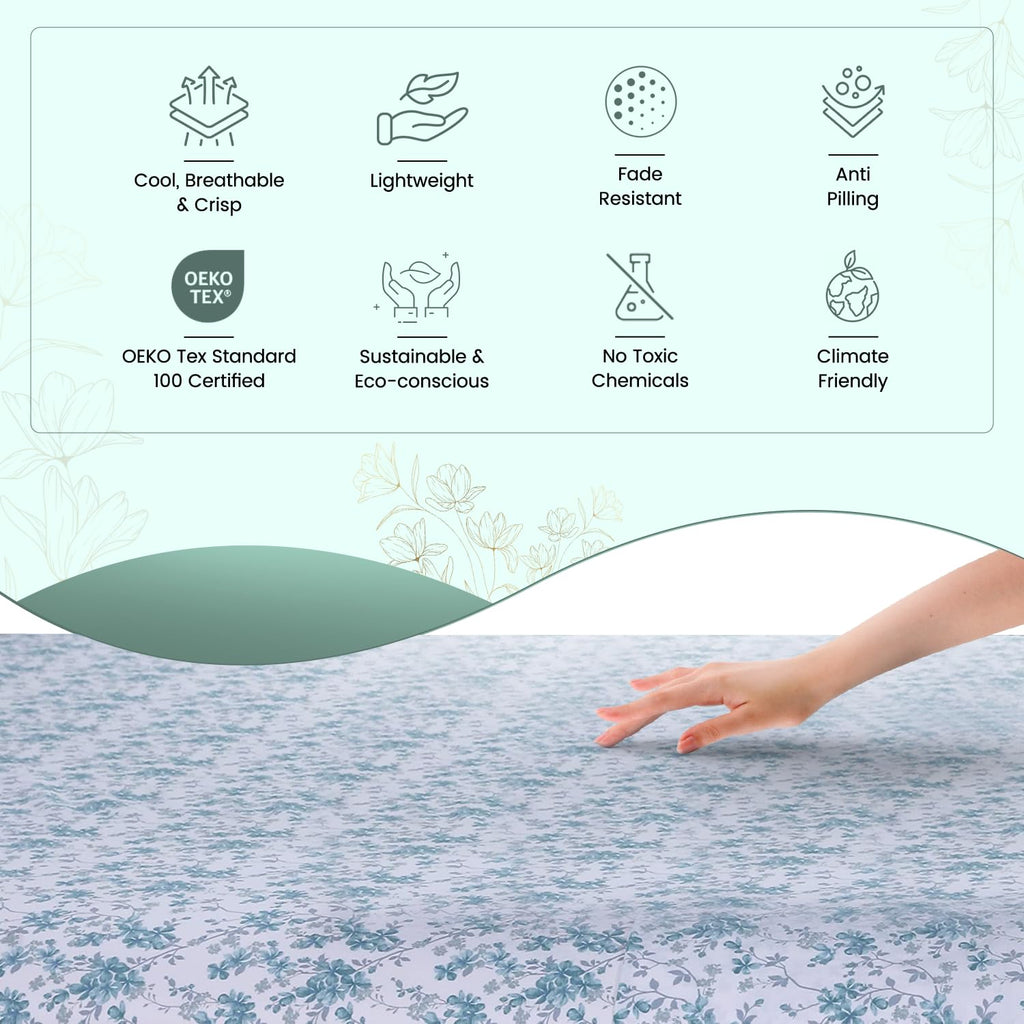 Feather & Stitch Softest 100% Cotton Sheets, 300 Thread Count Percale Weave Bedding, 16' Deep Pocket, Cooling Sheets, Breathable Bed Set, Hotel Premium Quality ((King, Blue Floral)