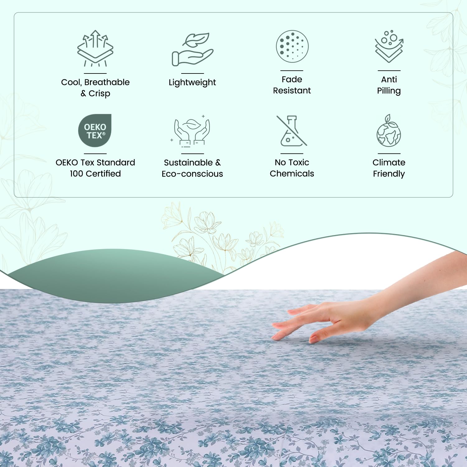 Feather & Stitch Softest 100% Cotton Sheets, 300 Thread Count Percale Weave Bedding, 16' Deep Pocket, Cooling Sheets, Breathable Bed Set, Hotel Premium Quality ((King, Blue Floral)
