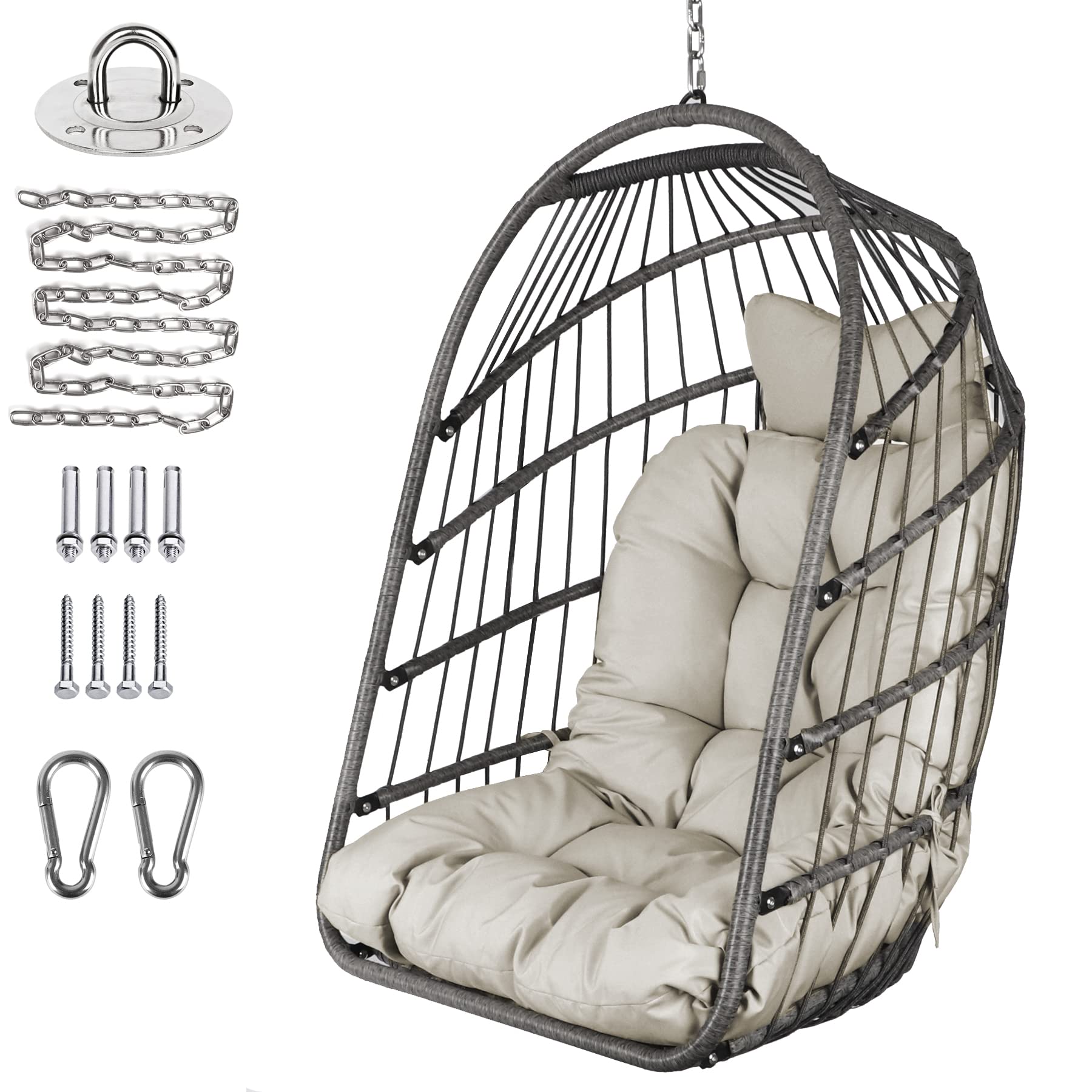 Chihee Egg Chair Foldable Wicker Rattan Hanging Chair Swing Chair Indoor Outdoor Patio Wicker Chair Hammock Chair With Stainless