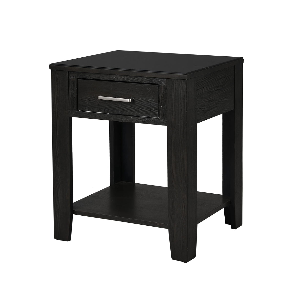 Lilola Home Bruno Ash Gray Wooden End Table with Tempered Glass Top and Drawer