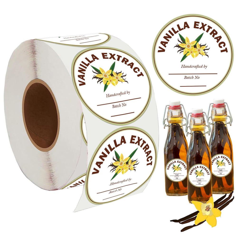 Smarsticker 2 Inch Vanilla Extract Labels Round Circle Gloss White Labels Homemade Vanilla Stickers For Handcrafted Vanilla Bott