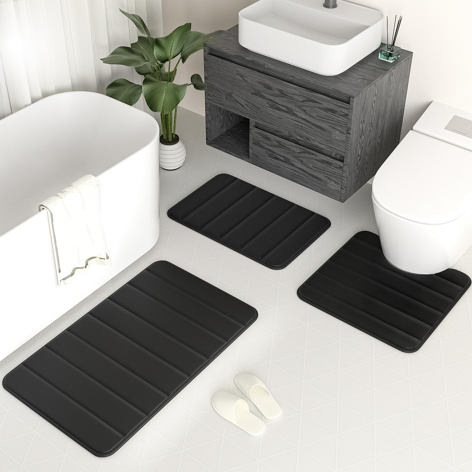 DTXDTech Bathroom Rugs Set 3 Piece Memory Foam Bathroom Mat Set Non-Slip Extra Absorbent Shaggy Soft Bath Mat Set,Machine Washab