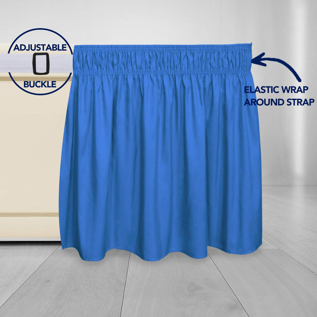 Purefit Wrap Around Ruffled Bed Skirt With Adjustable Elastic Belt - 22 Inch Drop Easy To Put On, Wrinkle Free Bedskirt Dust Ruffles, Bed Frame Cover For Twin,Twin Xl And Full Size Beds, Blue