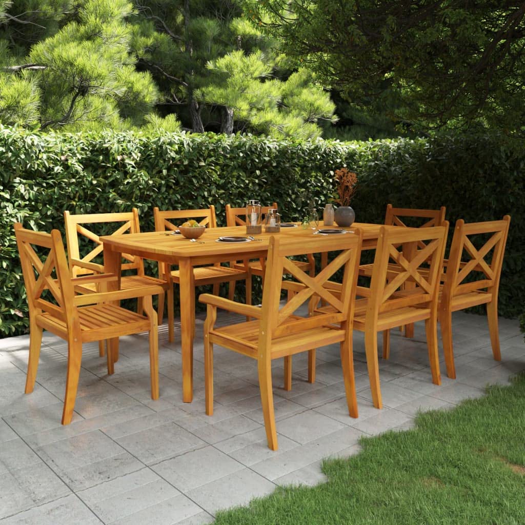 vidaXL Patio Dining Set 9 Piece, Outdoor Furniture Set, Patio Table and Chair for Garden Poolside Backyard, Farmhouse Style, Solid Wood Acacia