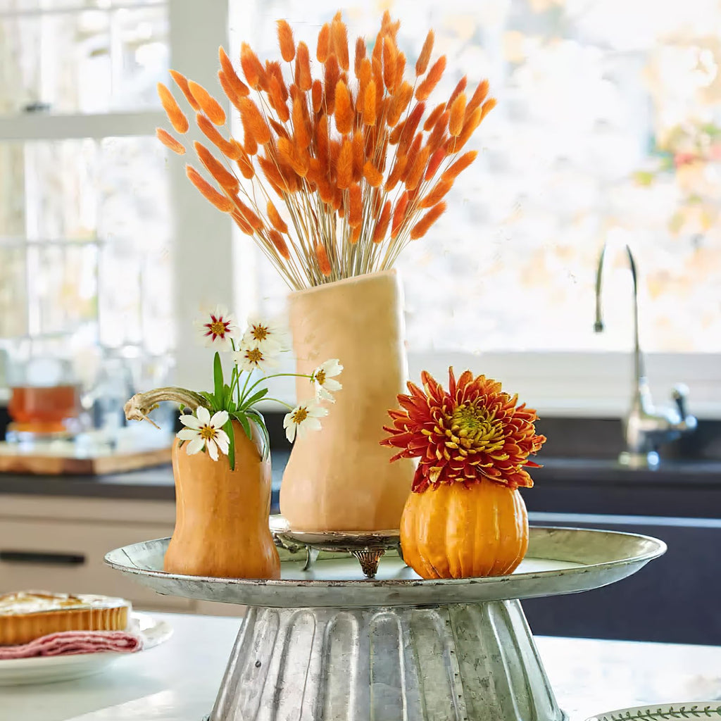 Cisdueo 120Pcs Dried Bunny Tails Flowers Orange Lagurus Ovatus Tail Dried Flowers Pampas Grass Natural Dried Floral Arrangement