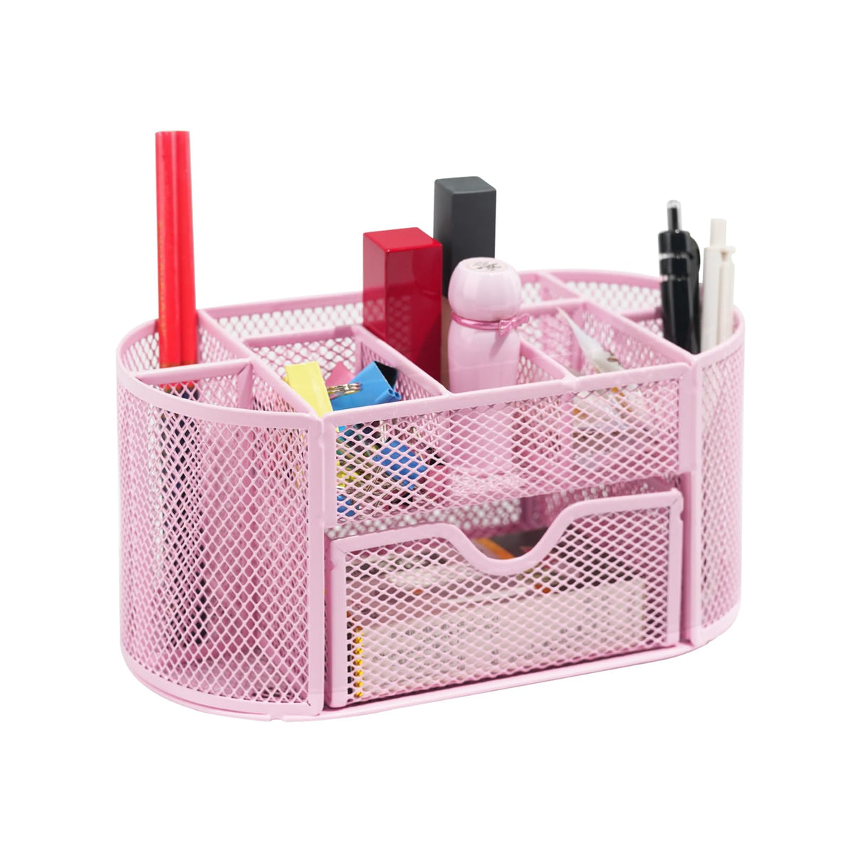 Desktop Organizer With Pencil Pen Holder And Accessories Offering 8 Compartments And 1 Drawer For Home, School And Office. (Cher