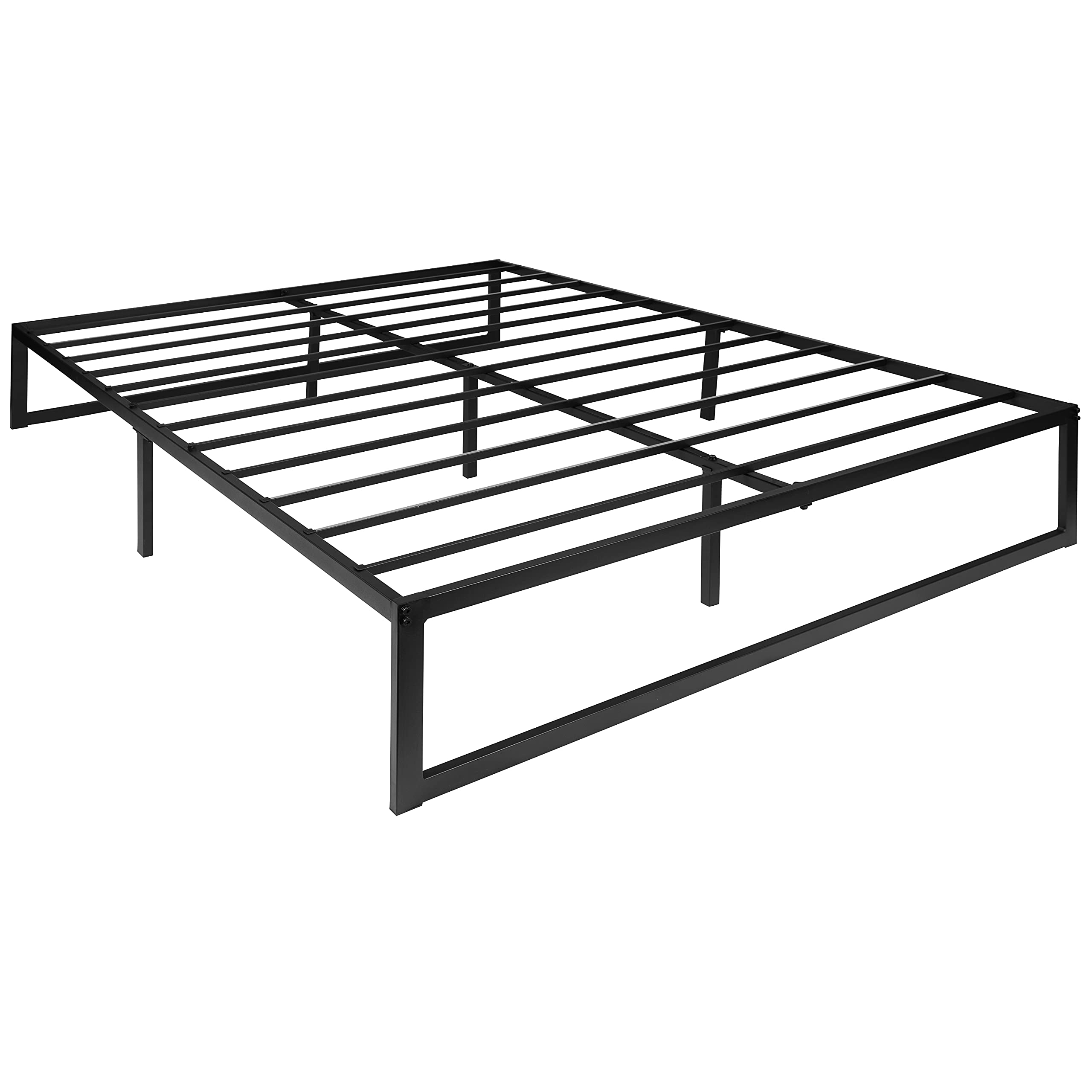 Flash Furniture Lana 14' Queen Platform Metal Bed Frame, Modern Metal Queen Size Platform Bed Frame, No Box Spring Required, Black
