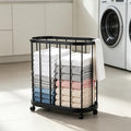 Floor Laundry Hamper with Wheels, Modern Laundry Basket Rolling Storage Dirty Clothes Basket with Handle Metal Clothes Hamper Or