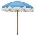 AMMSUN Boho Fringe Umbrella Outdoor Patio, 6.5ft UPF50+ Picnic Umbrella with Tassels with Steel Pole and Push Button Tilt, Blue