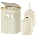 Lifewit 150L Double Laundry Hamper with Lid, Large Laundry Basket with Bamboo Handles and Removable Laundry Bags, Foldable Cloth