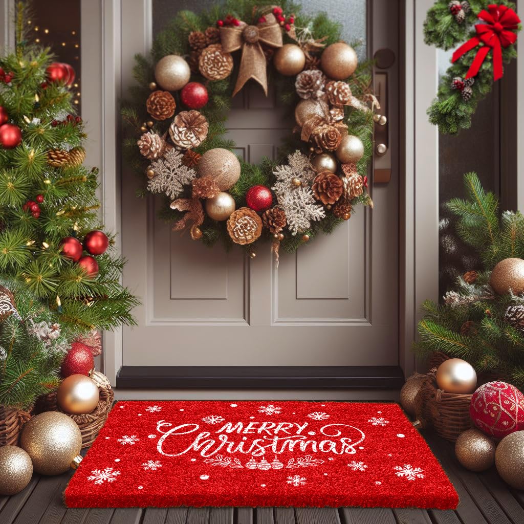 Luxurux Premium Christmas Door Mat Outdoor - Elegant Coir Holiday Door Mat, Absorbent And Non-Slip For Outdoor Entrances Front D