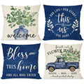 Pandicorn Spring Pillow Covers 18X18 Inch Eucalyptus Leaves Greenery Blue Vase Truck Bless This Home Set Of 4 Outdoor Farmhouse
