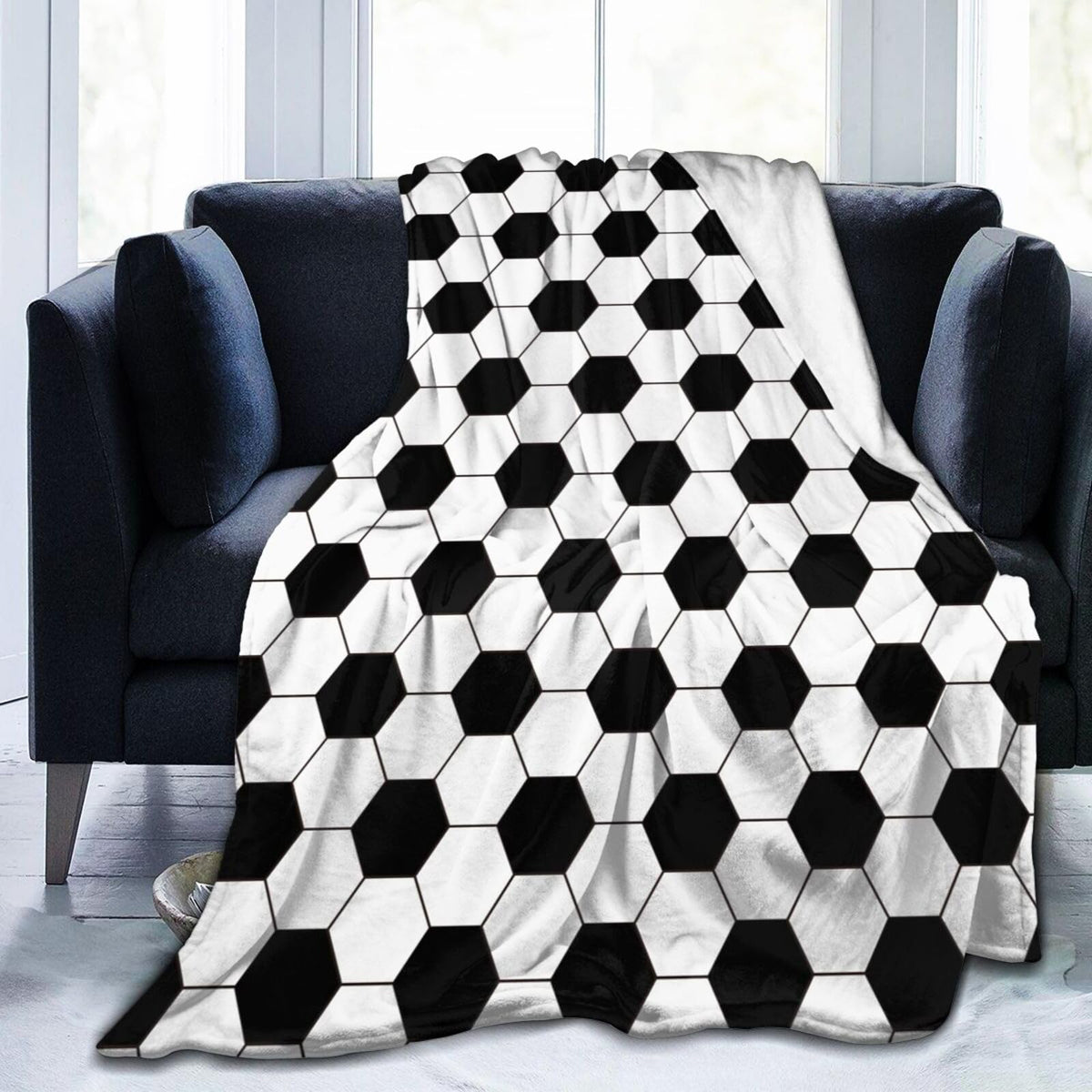 Black White Soccer Sport Ball Theme Throw Blanket Soft Bed Bedding Warm Cozy Plush Flannel Fleece Blankets Gifts For Kids Boys T