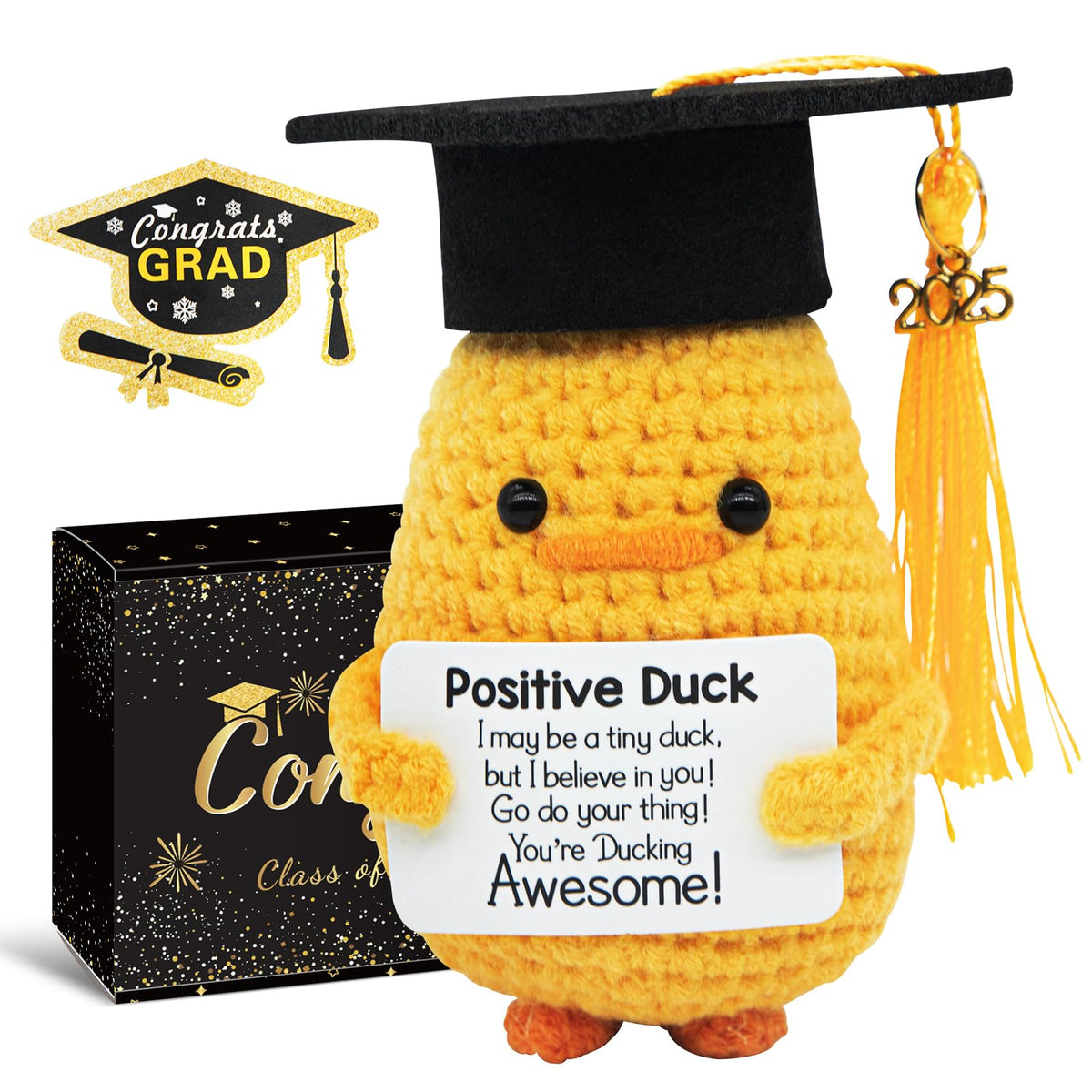 Irichba Graduation Gifts Set Class Of 2025 - Inspirational Positive Duck With Cap And Greeting Card - Handmade Emotional Support