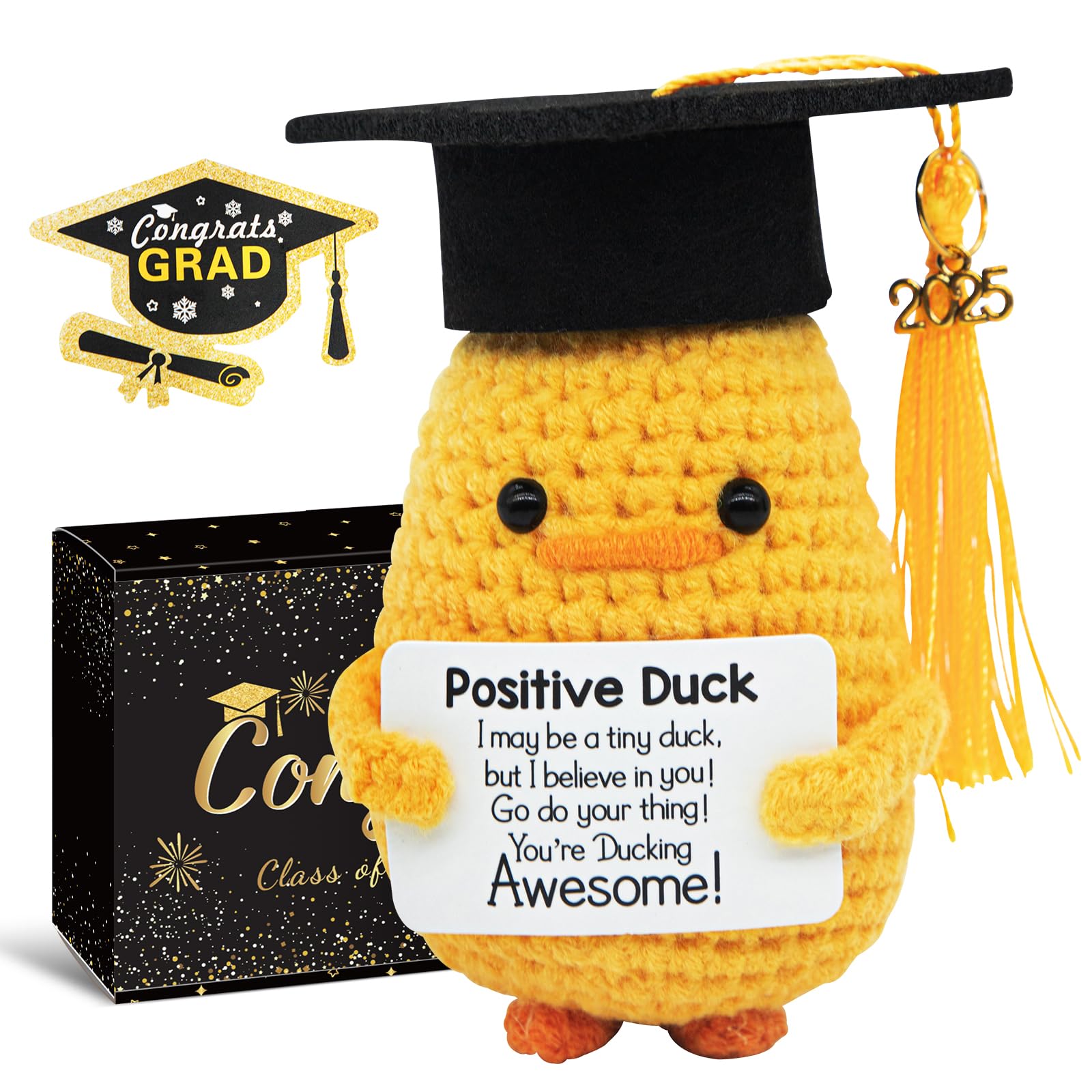 Irichba Graduation Gifts Set Class Of 2025 - Inspirational Positive Duck With Cap And Greeting Card - Handmade Emotional Support