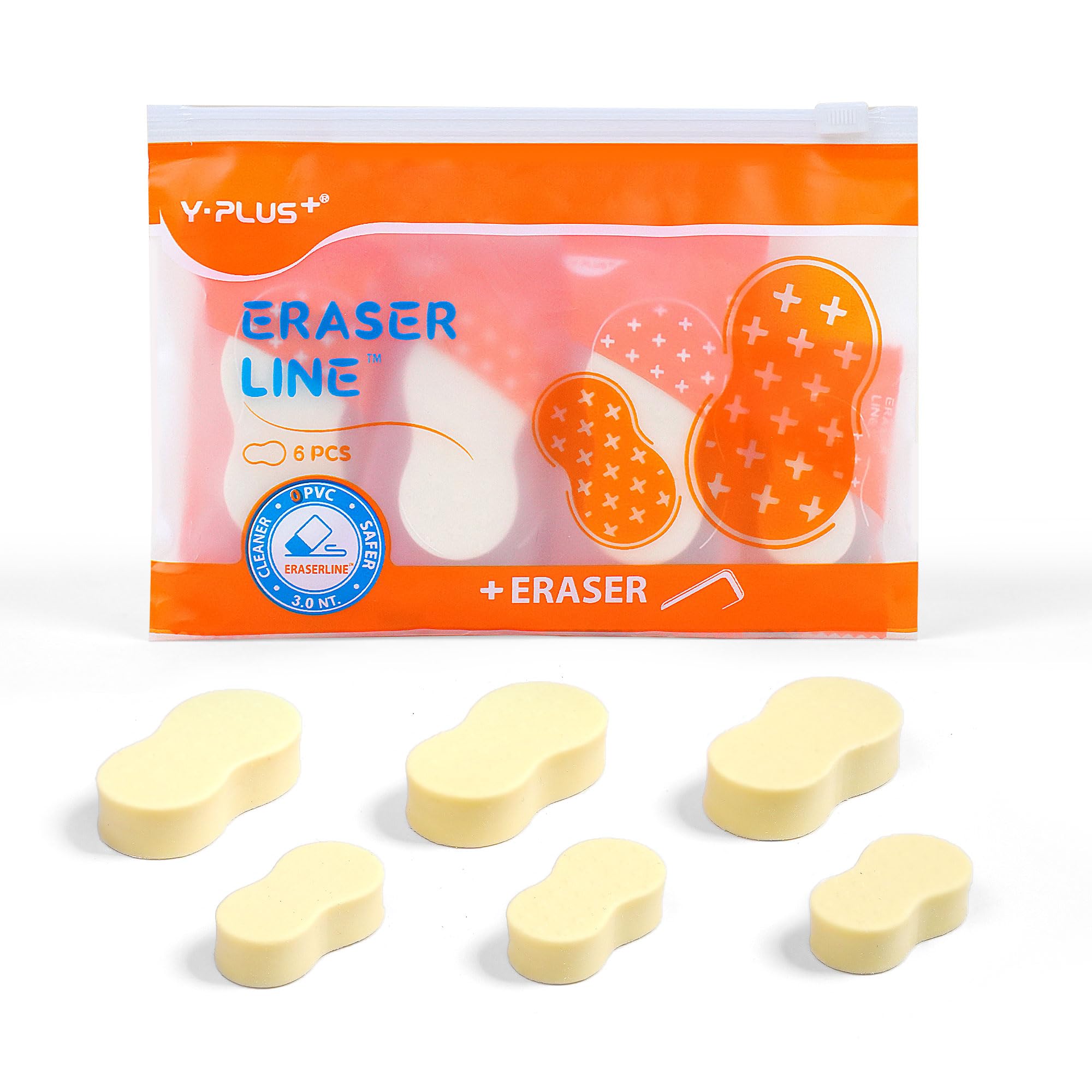 Yplus Eraser Line - Hipolymer Pencil Erasers For School Office, Cute White Rubber Eraser For Kids, Artist No Residues, 6 Pcs Sto